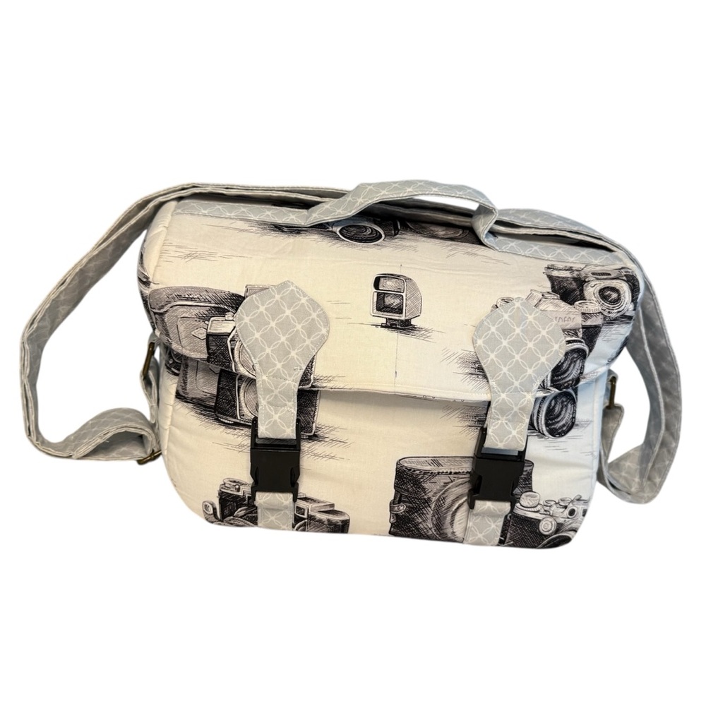 Retro Inspired Canvas Camera Print Crossbody Bag Unique Gift Photographers Hobby